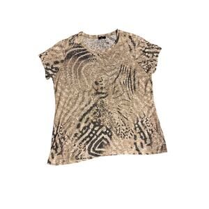 Hannah Size Large P Animal Print Rhinestone Green Burnout T Shirt